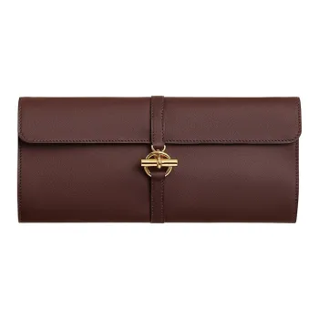 HERMES Glenan H High Tech Silk With Swift Calfskin Clutch Unisex Saddle Red & Navy & Chalk White