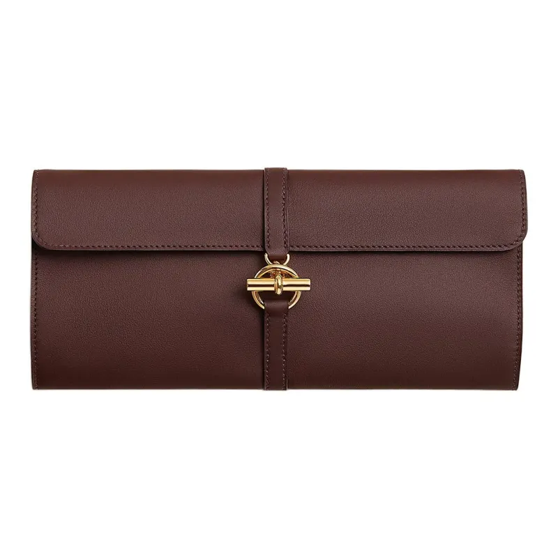 HERMES Glenan H High Tech Silk With Swift Calfskin Clutch Unisex Saddle Red & Navy & Chalk White-0