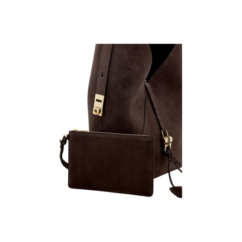FERRAGAMO Suede Calfskin Hobo Bag Shoulder Bag Women's Dark Brown-4