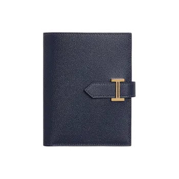 HERMES Bearn Madame Calfskin Wallet Women's 2Z Bleu Nuit Midnight Blue