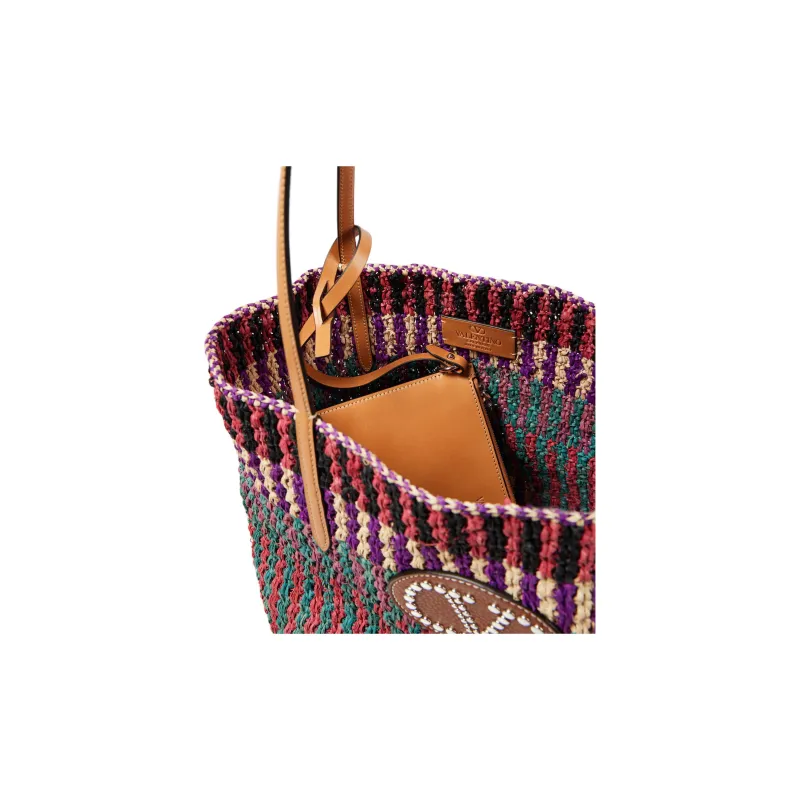 Valentino VLogo Signature Straw Woven Tote Bag, Shopping Bag, Shoulder Bag Large Size Women's Multicolor-2