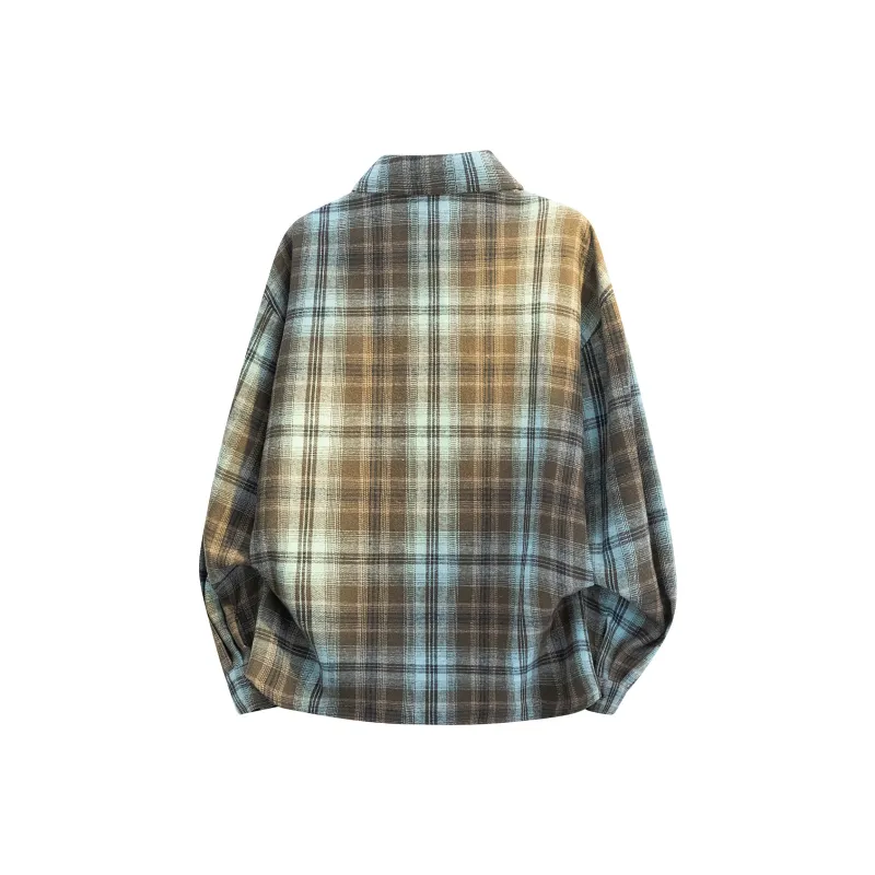 Magmode Shirt Unisex Blue Brown Plaid-6