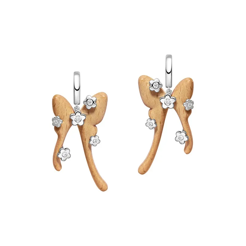 HEFANG Garden Copper Wood Grain Tail Butterfly Earrings Women's-0