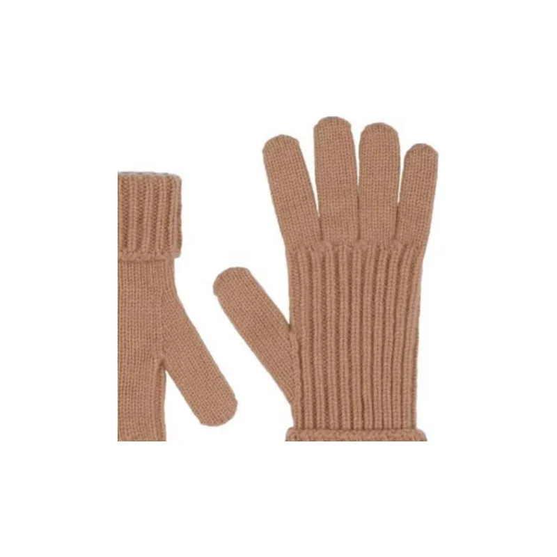 GUCCI Wool, Cashmere, Metal, Leather Knit Gloves Women's Camel-2