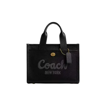 COACH Cargo Litchi Grain Leather Tote Bag, Shopping Bag, Shoulder Bag, Handbag Tubas Women's Brass & Black