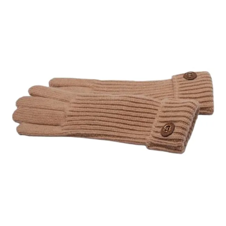 GUCCI Wool, Cashmere, Metal, Leather Knit Gloves Women's Camel-1