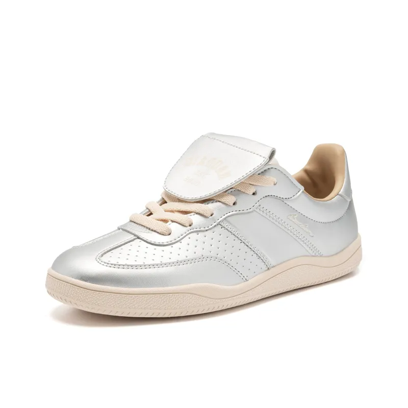 QIAODAN Wave German Army Trainers Anti Slip And Wear Resistant Water Resistant Low Top Skateboard Shoes Women's Silver-2