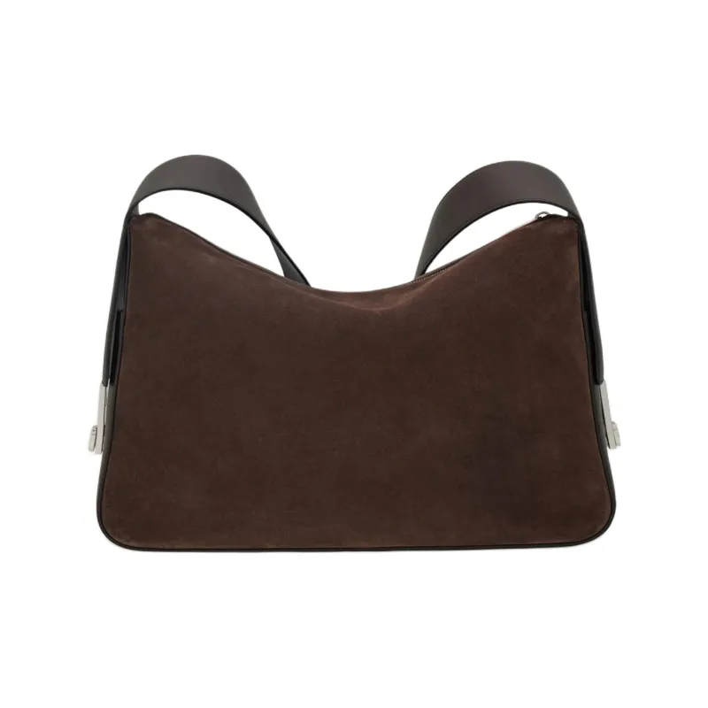 FERRAGAMO Hammered Texture Cow Leather Shoulder Bag, Crossbody Bag Men's Dark Brown-1
