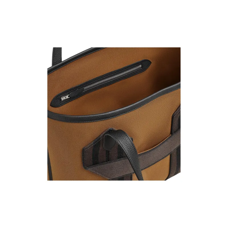 HERMES Pursangle Clemence Leather With Wooly Canvas Tote Bag Shopping Bag Handbag Medium Size Women's Chestnut & Black-2