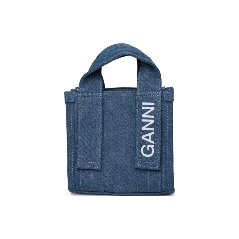 GANNI Tech Logo Printed Denim Mini Tote Bag-3
