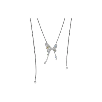 HEFANG Copper Butterfly Floral Long Necklace Women's