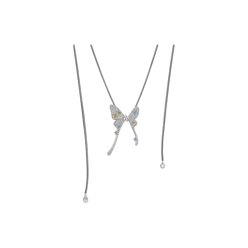HEFANG Copper Butterfly Floral Long Necklace Women's-0