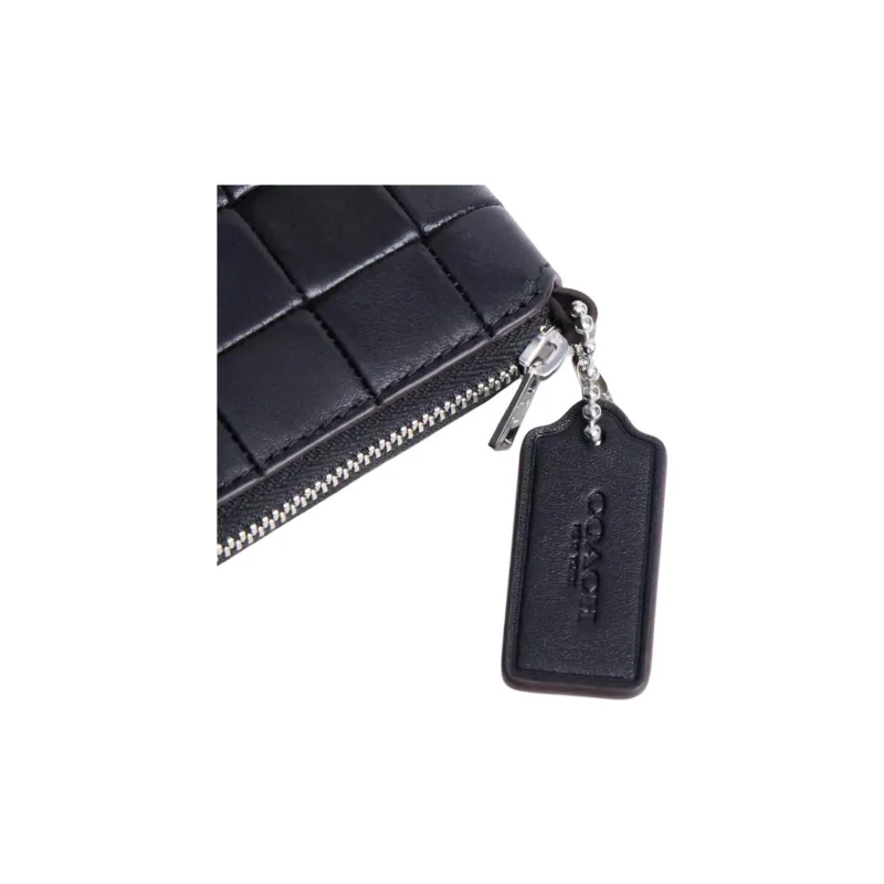 COACH Zip Around Leather Wallet Mini Women's Black-3