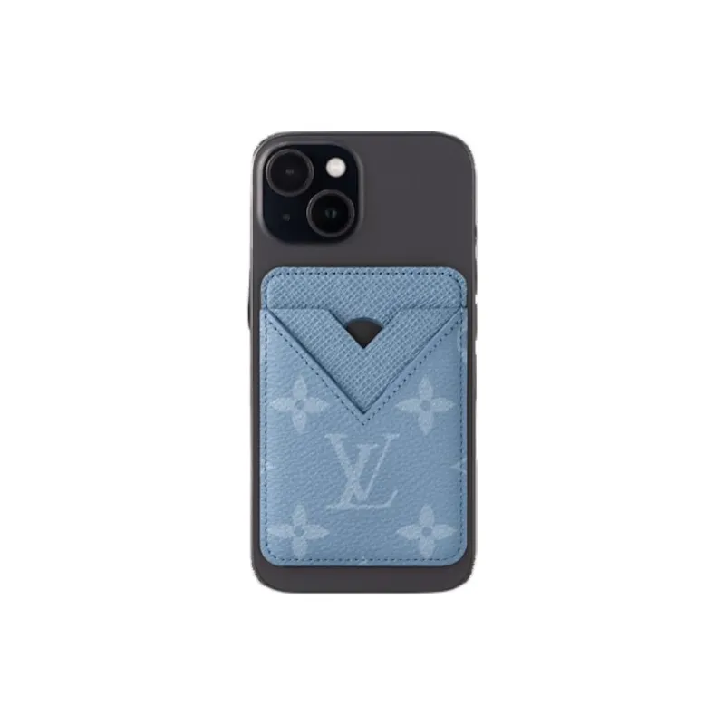 LOUIS VUITTON Monogram Canvas With Taiga Cow Leather Card Holder Men's Blue-3