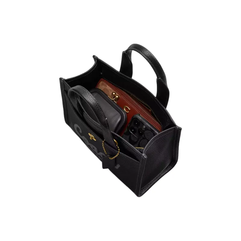 COACH Cargo Litchi Grain Leather Tote Bag, Shopping Bag, Shoulder Bag, Handbag Tubas Women's Brass & Black-3