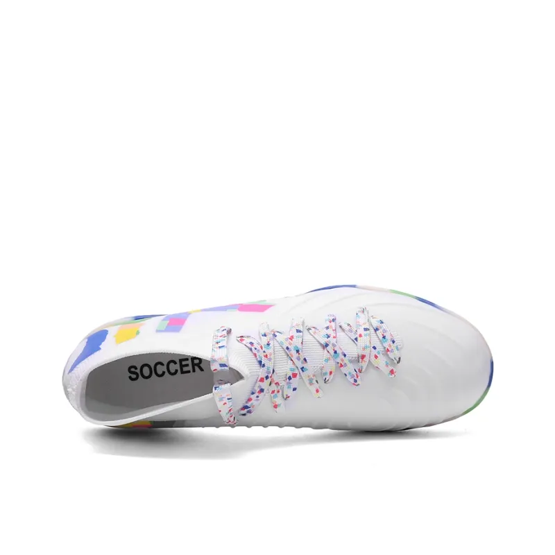 Kuding Soccer Shoes Unisex High Top White/Yellow/Blue-23