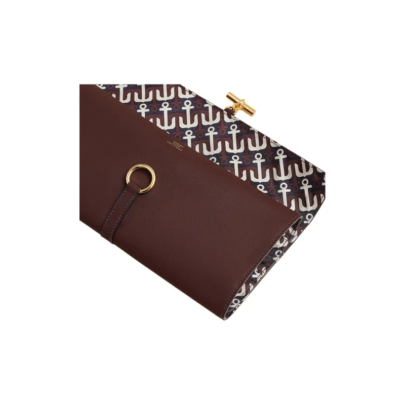 HERMES Glenan H High Tech Silk With Swift Calfskin Clutch Unisex Saddle Red & Navy & Chalk White-2