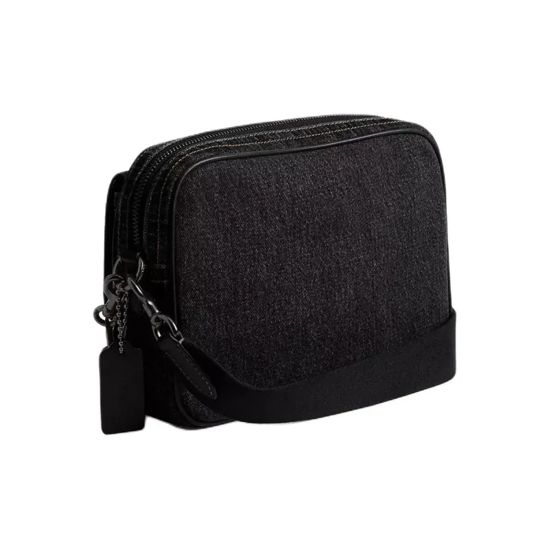 COACH Charter Denim With Refined Calfskin Shoulder Bag Medium Size Men's Washed Black-1