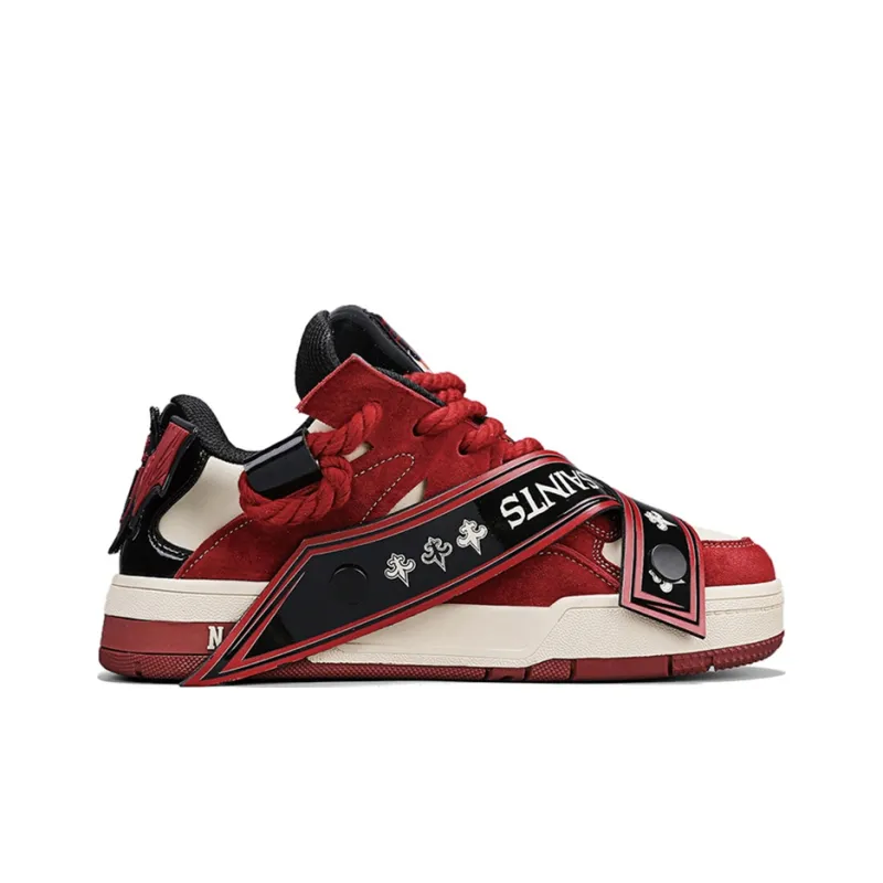 NFL TR Skate New Orleans Saints Coverage Anti Slip And Wear Resistant Low Top Skateboard Shoes Unisex Black Red-1