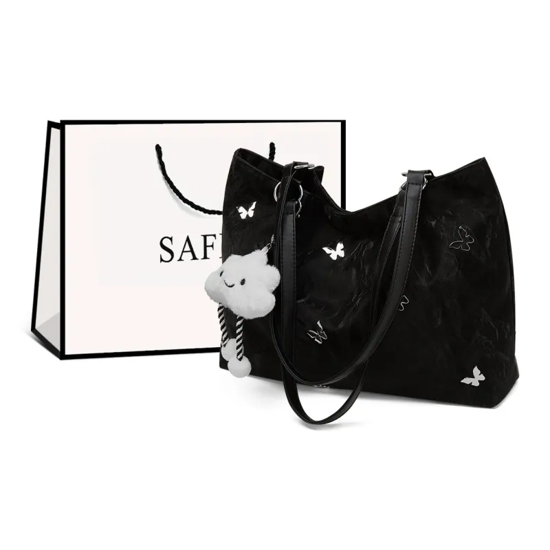 Safiya Synthetic Leather Tote Bag Shopping Bag Shoulder Bags Women's Black/White-0
