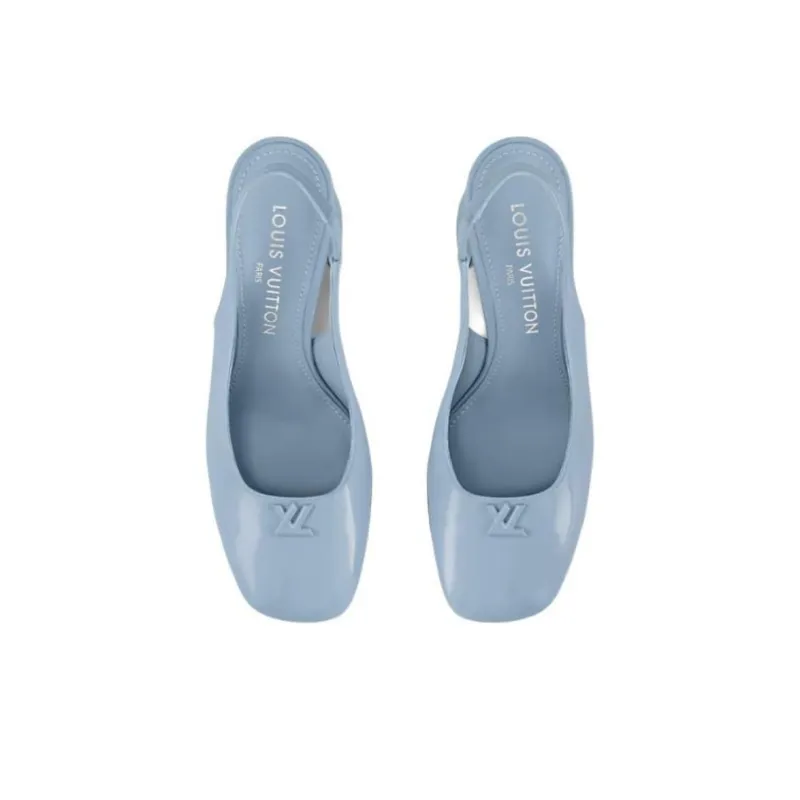 LOUIS VUITTON Swing Slingback Chunky Heel High Heels 8.5cm Women's Blue-4