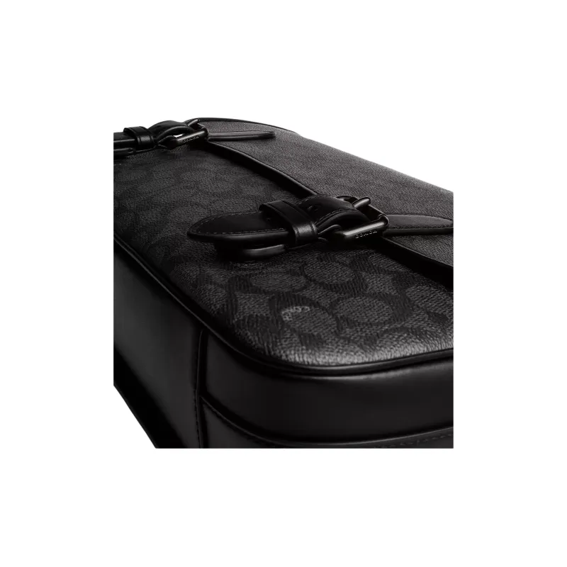 COACH Hitch Coated Canvas With Calfskin Messenger Bag, Shoulder Bag Tubas Men's Charcoal-4