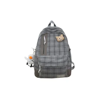 H YXIANG Cotton Linen Blend Backpack Refreshing Plaid Backpack Regular Unisex Multicolor