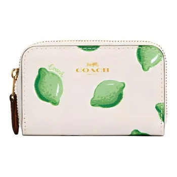 COACH Leather Wallet Small Size Women's Chalk White & Green & Multicolor