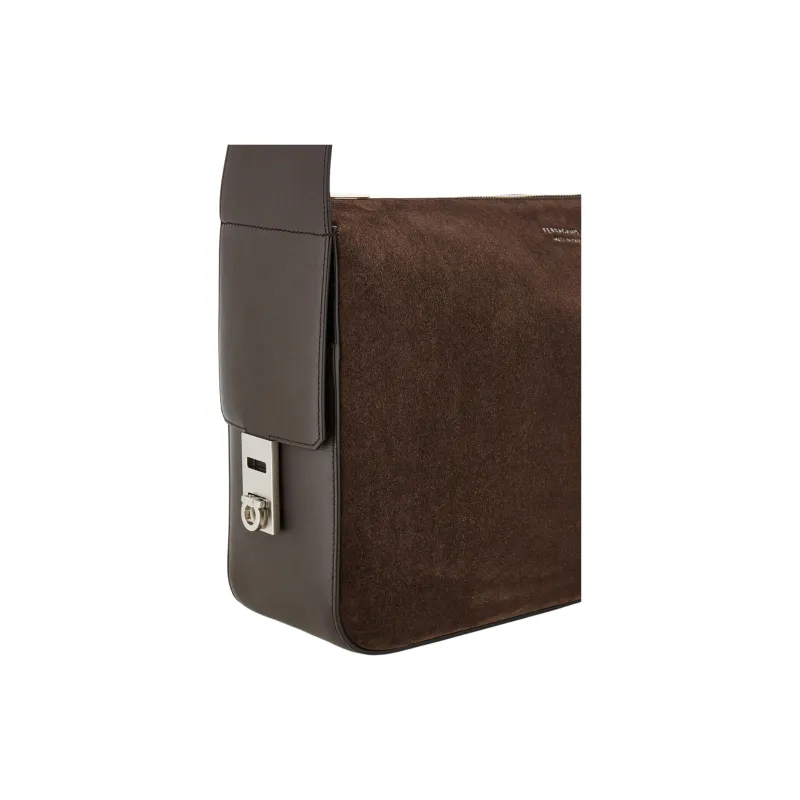 FERRAGAMO Hammered Texture Cow Leather Shoulder Bag, Crossbody Bag Men's Dark Brown-4