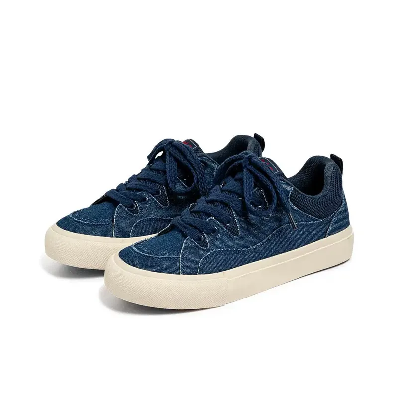 CISSTEG Slip Resistant Shock Absorbers Low Top Skateboard Shoes Men's Denim Blue-3