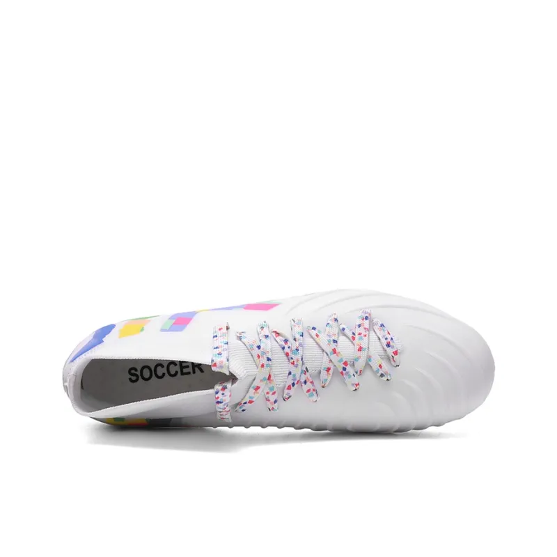 Kuding Soccer Shoes Unisex High Top White/Yellow/Blue-8