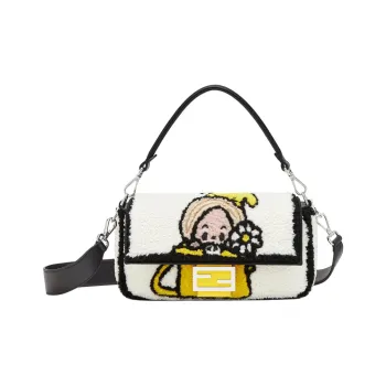 FENDI TAROUT Collaboration Baguette Wool One Shoulder Handbag Medium Size Women's White & Multicolor