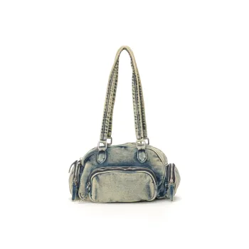 BONSAI STUDIO Microfiber Shoulder Bag Women's Blue/Black