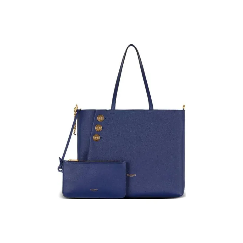 BALMAIN Grained Calfskin Tote Bag Shopping Bag Shoulder Bags Women's Marine Blue-2
