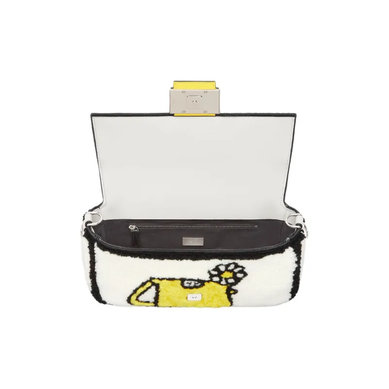 FENDI TAROUT Collaboration Baguette Wool One Shoulder Handbag Medium Size Women's White & Multicolor-3