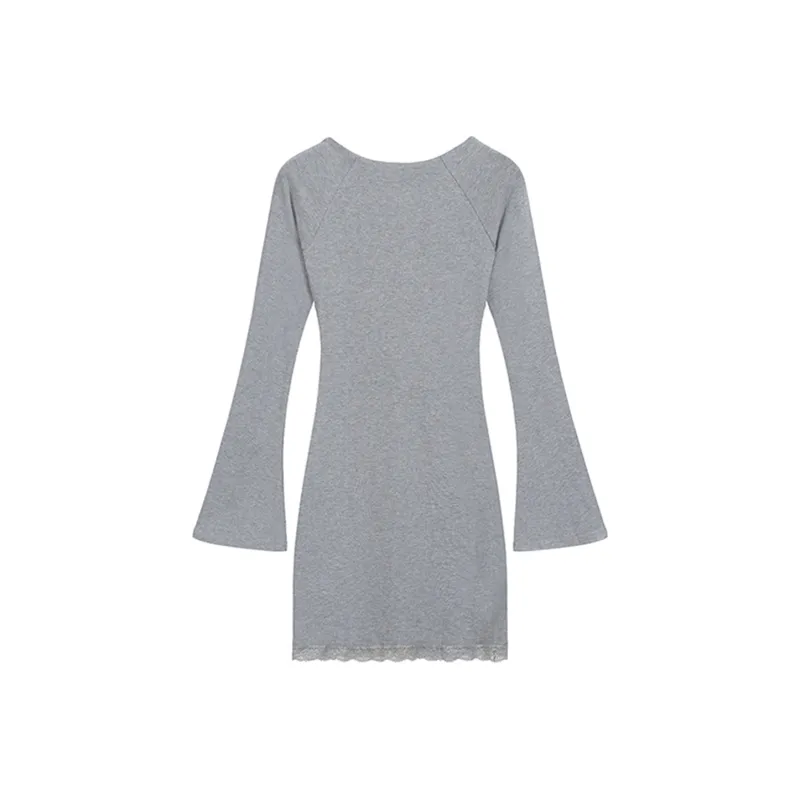 Long Sleeved Dress Women's Apricot Single Item-1