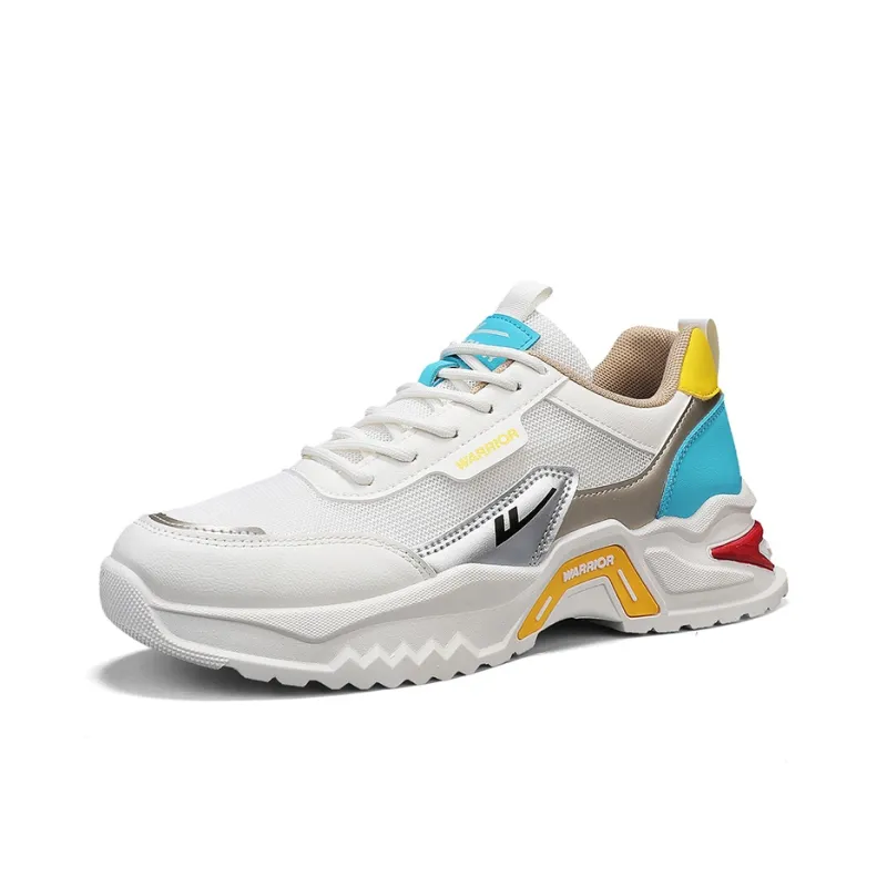Warrior Anti Slip And Wear Resistant Height Increasing Low Top Casual Shoes Men's Beige Silver Lake Blue-1