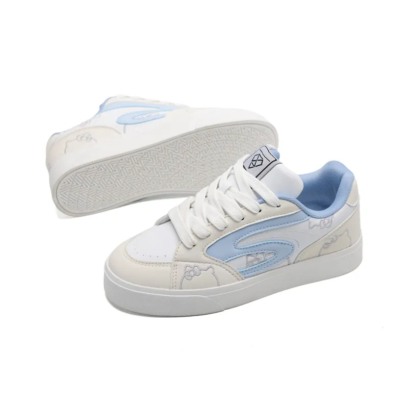 OAOQ Cushioned Wear Resistant Lightweight Breathable Low Top Skateboard Shoes Women's Beige Blue-5