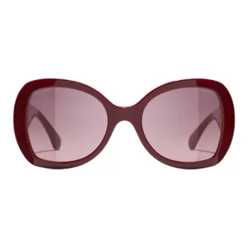 CHANEL Acetate Metal Butterfly Sunglasses Unisex Red