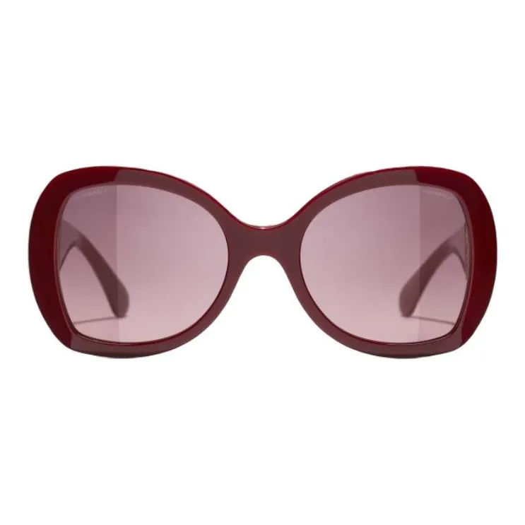 CHANEL Acetate Metal Butterfly Sunglasses Unisex Red-0