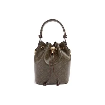 TORY BURCH T Monogram Coated Canvas Mini Bucket Bag French Press