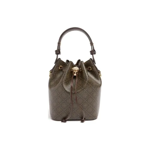 TORY BURCH T Monogram Coated Canvas Mini Bucket Bag French Press