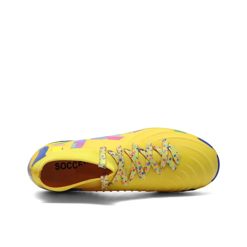 Kuding Soccer Shoes Unisex High Top White/Yellow/Blue-28