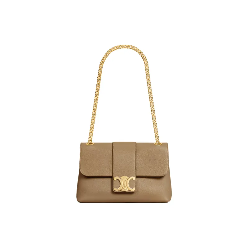 CELINE Victoire Calfskin Shoulder Bag Medium Size Women's Brown-0