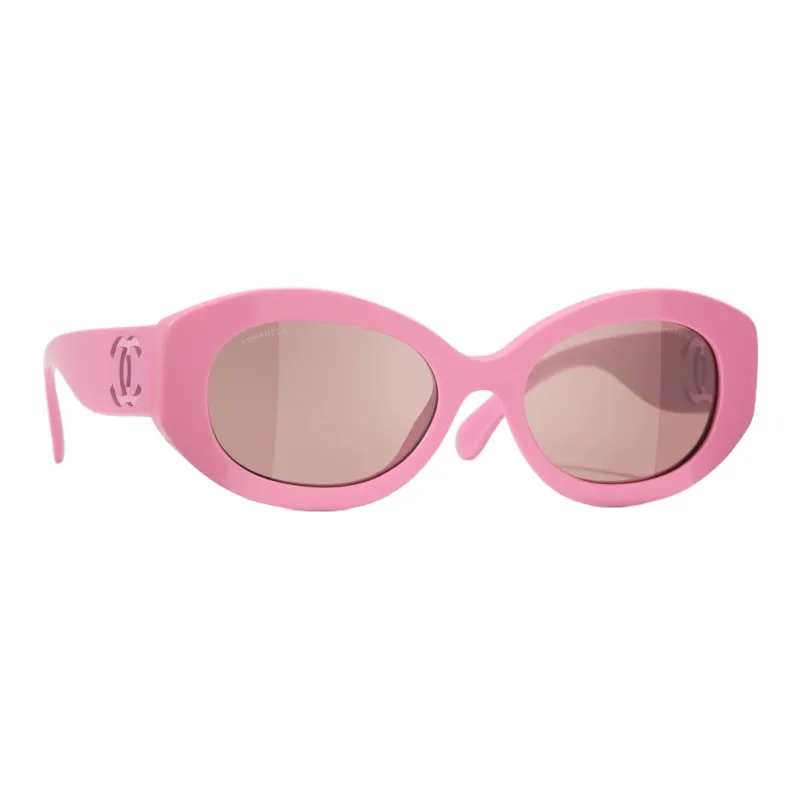CHANEL Acetate Nylon Oval Sunglasses Women's Pink-5