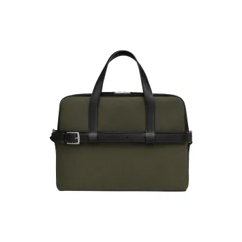 HERMES Wooly Canvas With Evergrain Calfskin Briefcases Handbags Men's Charcoal Black