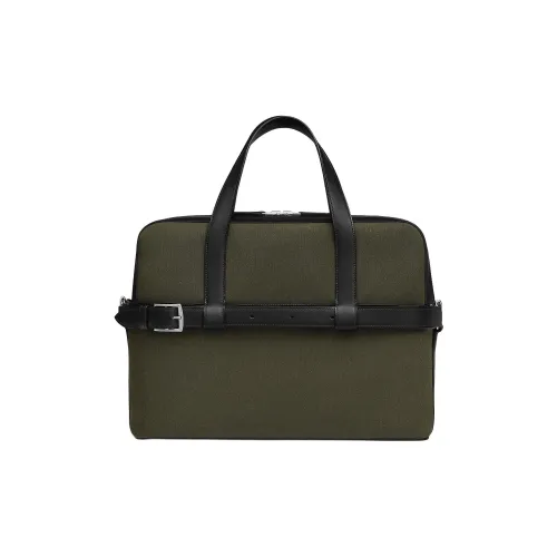 HERMES Wooly Canvas With Evergrain Calfskin Briefcases Handbags Men's Charcoal Black