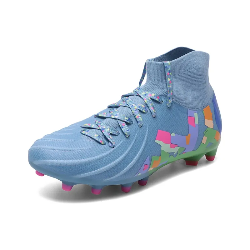 Kuding Soccer Shoes Unisex High Top White/Yellow/Blue-1