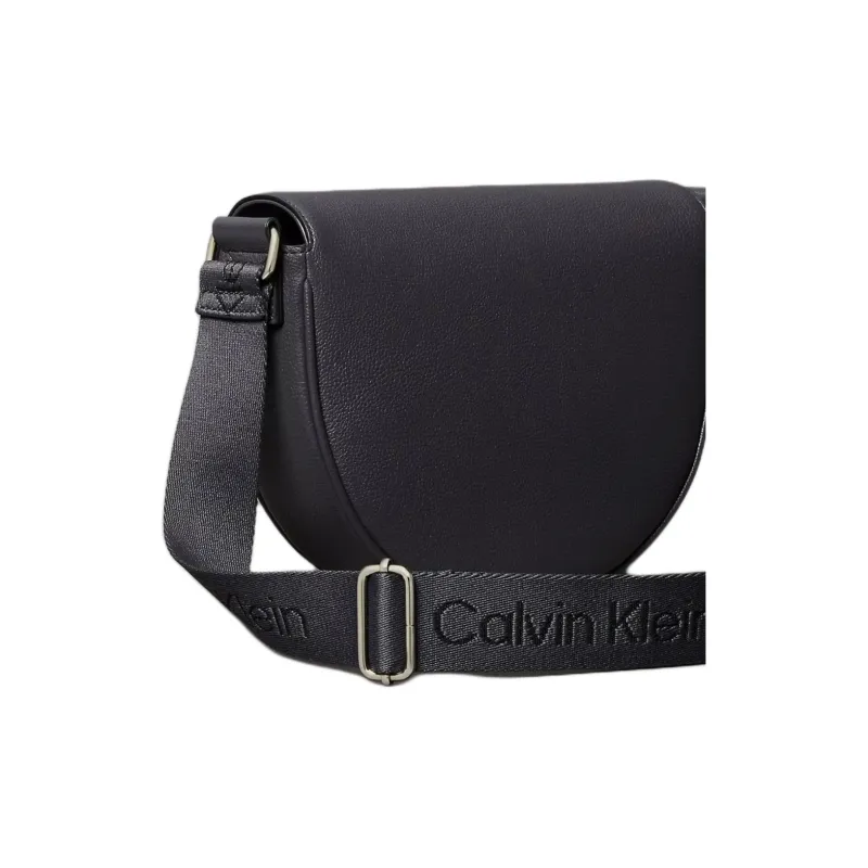 CALVIN KLEIN Imitation Leather Saddle Bag Shoulder Bag Crossbody Bag Women's Gray Black-3