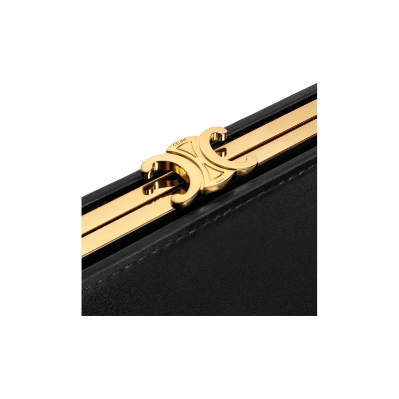 CELINE Calfskin Handbag Medium Size Women's Black-3